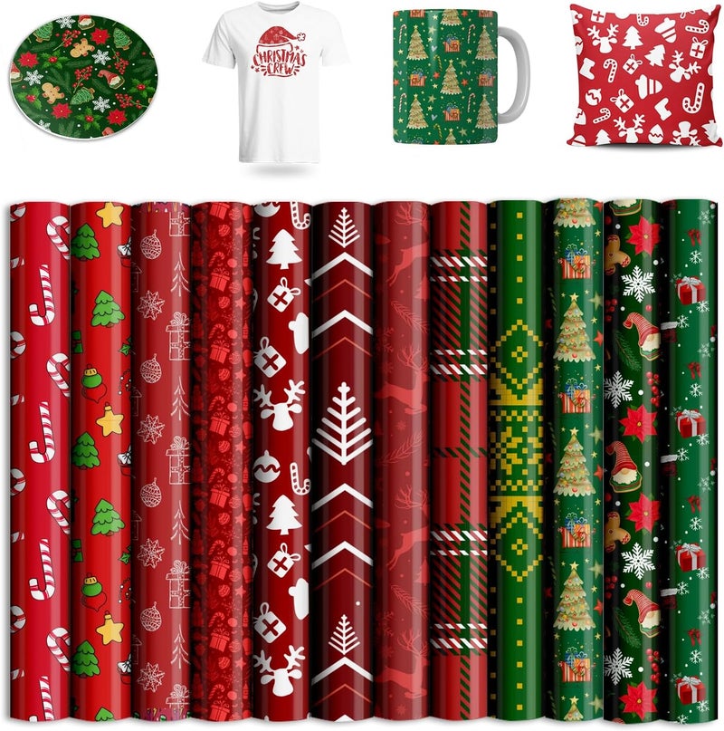 SPHOSWHP Christmas Sublimation Transfer Paper for Cricut Mug Press, Sublimation Ink Sheets for T-Shirts, Tumblers, Heat Press Machine, 12 Sheets 12x10 Inch - Image 1